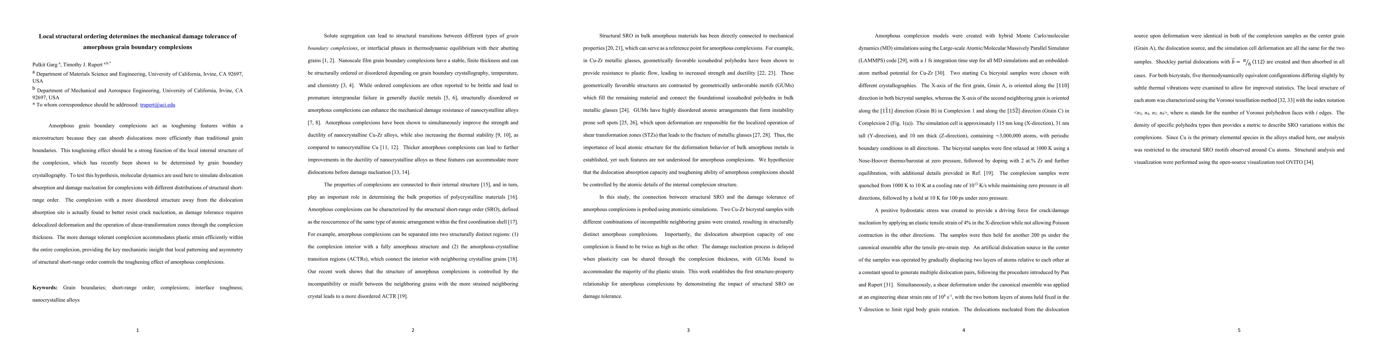 Thumbnail for Local structural ordering determines the mechanical damage tolerance of
  amorphous grain boundary complexions