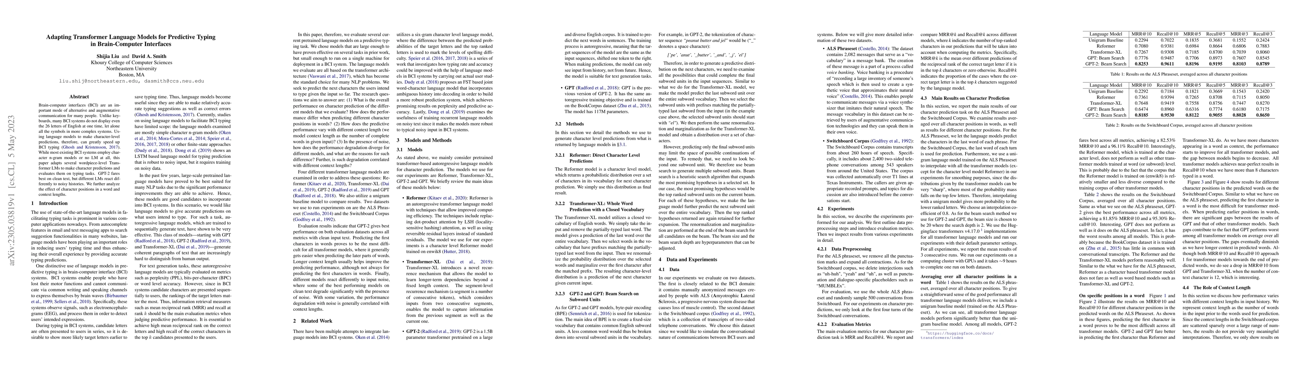 Thumbnail for Adapting Transformer Language Models for Predictive Typing in
  Brain-Computer Interfaces