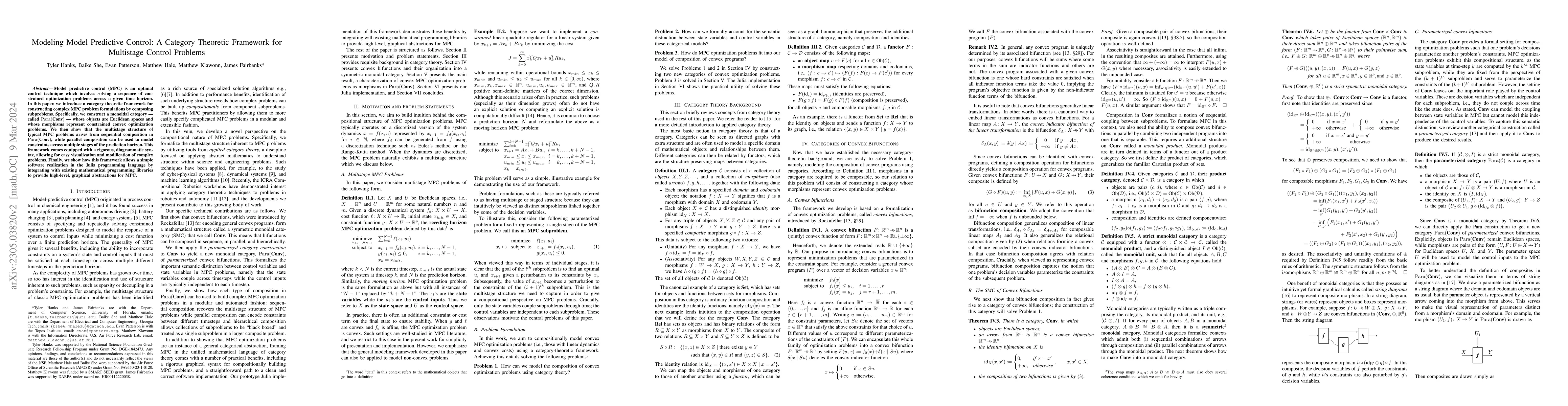 Thumbnail for Modeling Model Predictive Control: A Category Theoretic Framework for
  Multistage Control Problems
