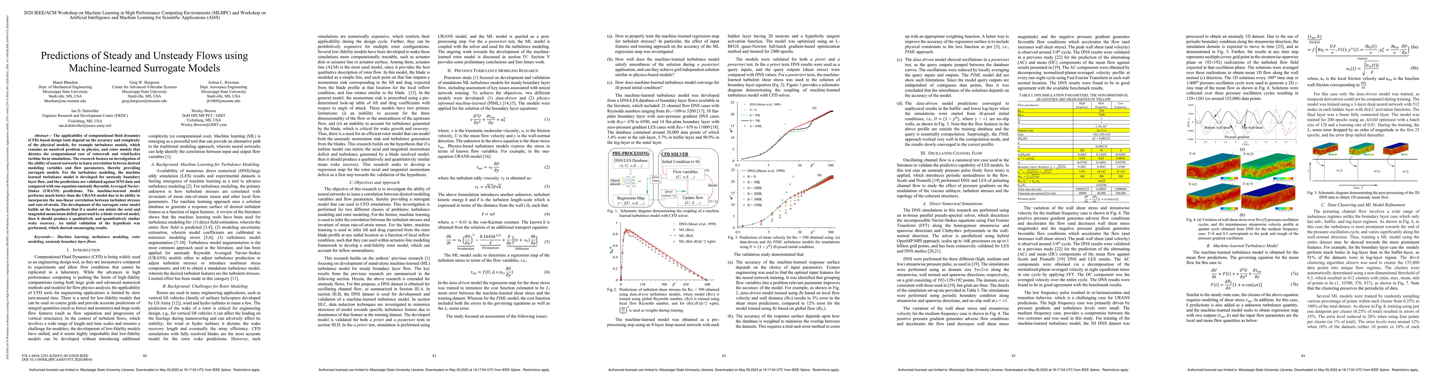Thumbnail for Predictions of steady and unsteady flows using machine-learned surrogate
  models