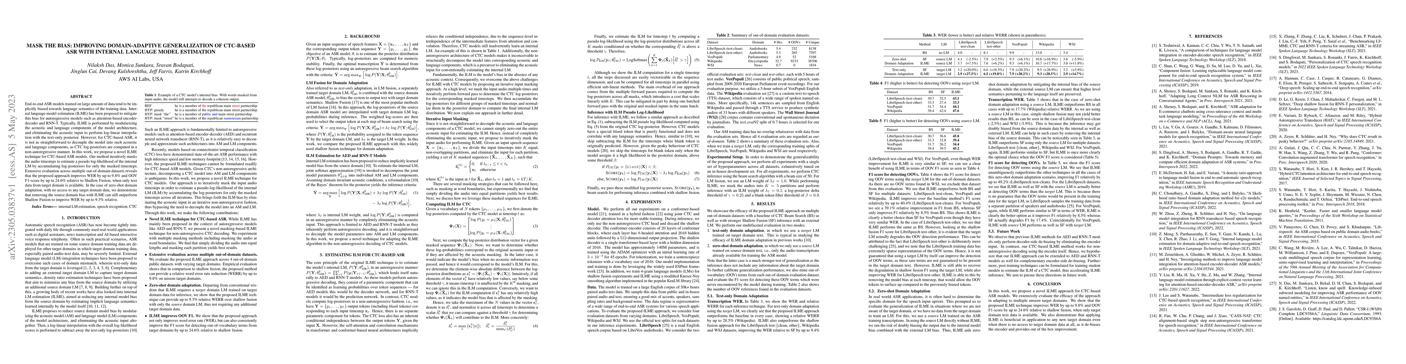Thumbnail for Mask The Bias: Improving Domain-Adaptive Generalization of CTC-based ASR
  with Internal Language Model Estimation