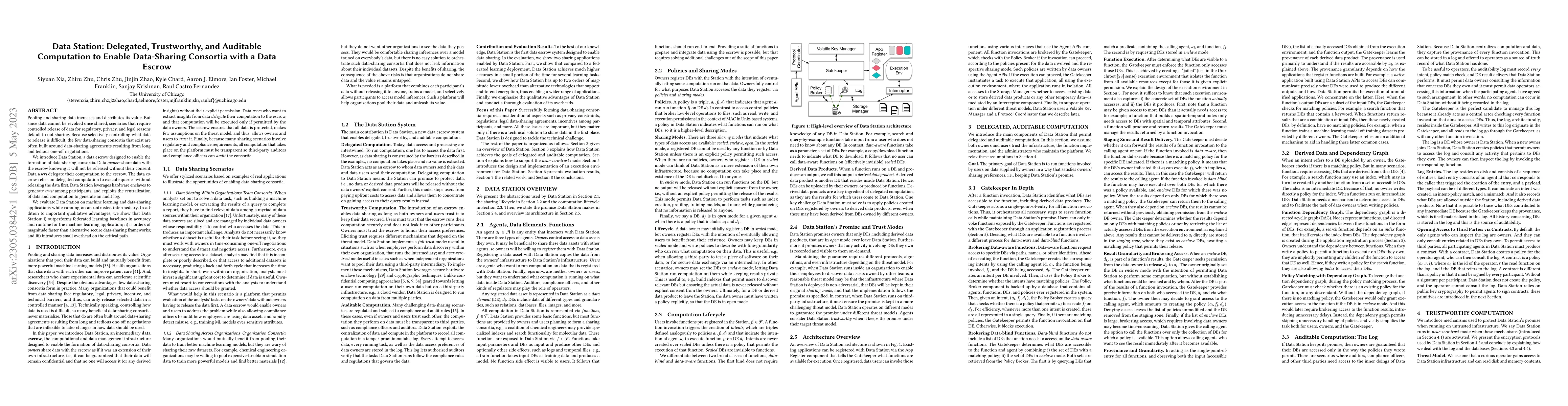 Thumbnail for Data Station: Delegated, Trustworthy, and Auditable Computation to
  Enable Data-Sharing Consortia with a Data Escrow