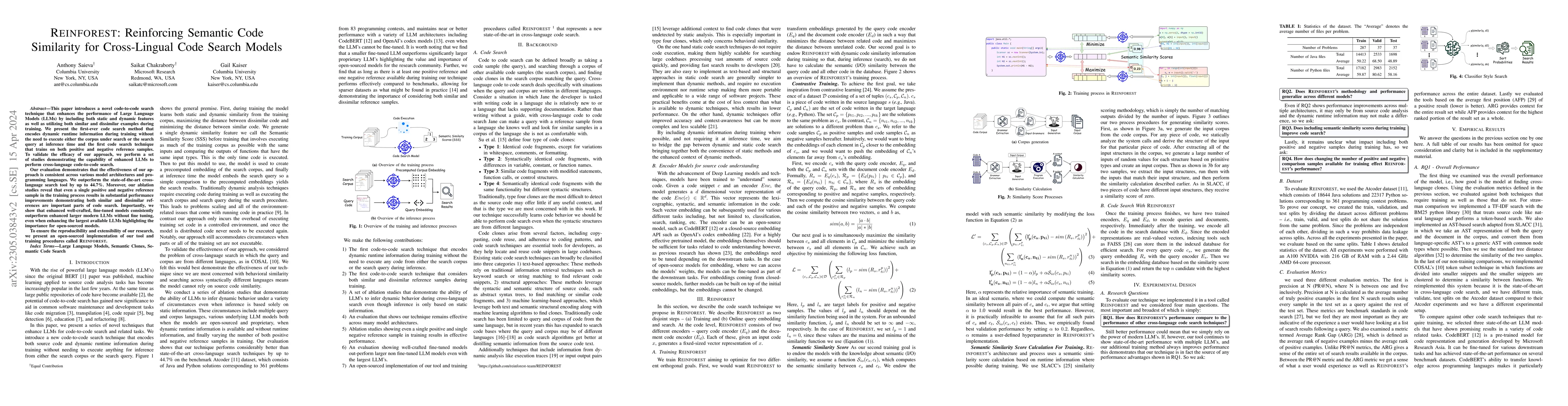 Thumbnail for REINFOREST: Reinforcing Semantic Code Similarity for Cross-Lingual Code
  Search Models