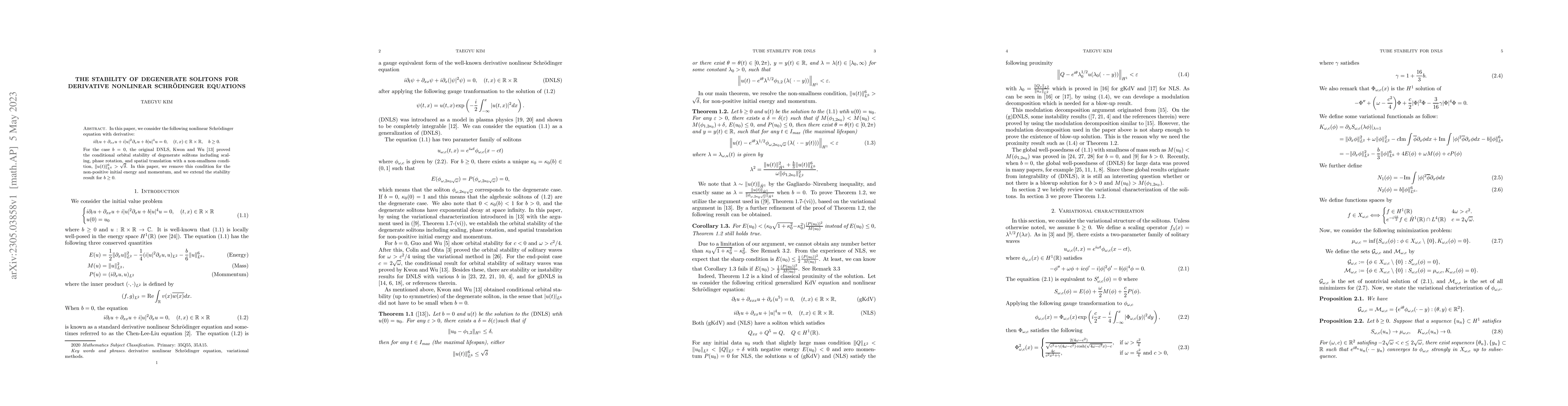 Thumbnail for The stability of degenerate solitons for derivative nonlinear
  Schrodinger equations