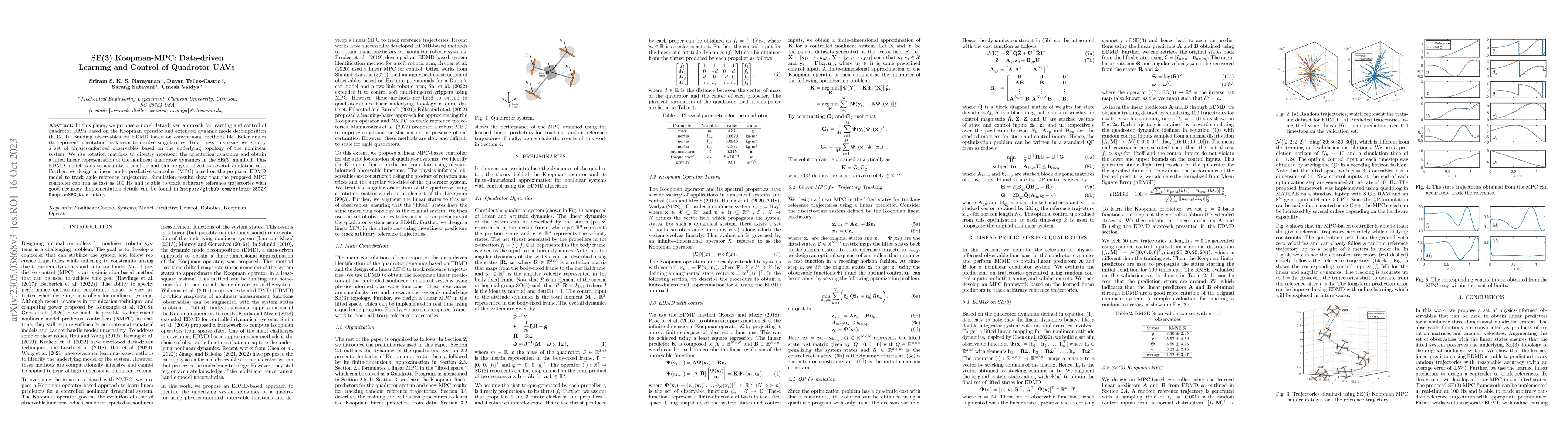 Thumbnail for SE(3) Koopman-MPC: Data-driven Learning and Control of Quadrotor UAVs