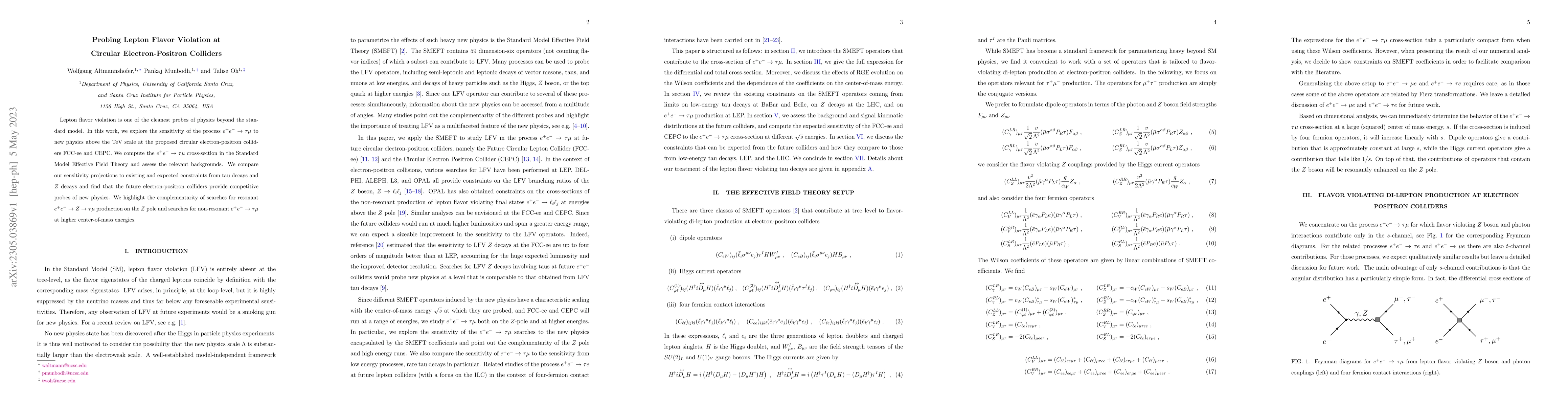 Thumbnail for Probing Lepton Flavor Violation at Circular Electron-Positron Colliders