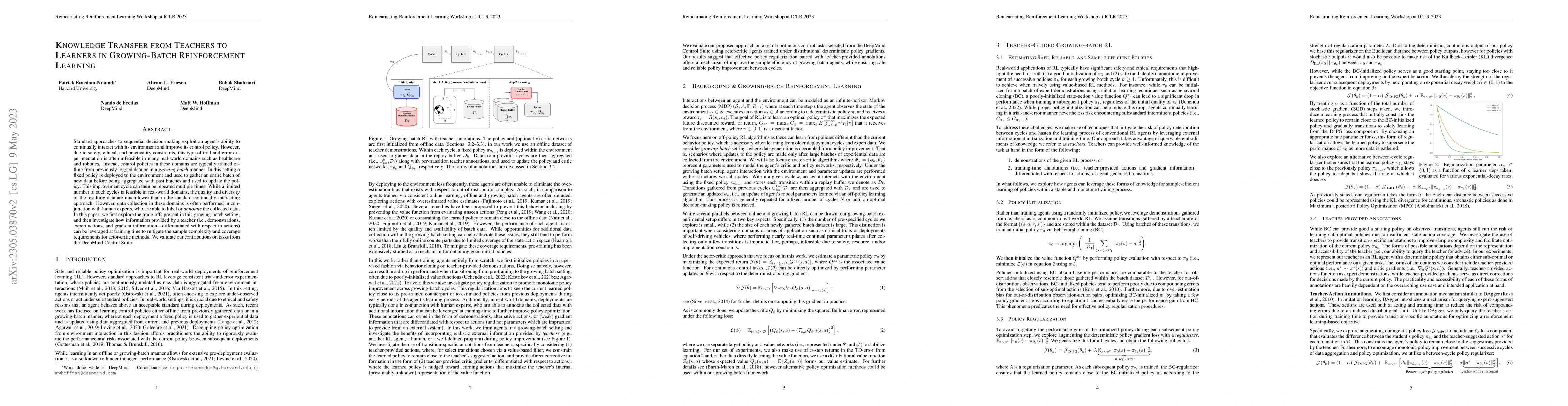 Thumbnail for Knowledge Transfer from Teachers to Learners in Growing-Batch
  Reinforcement Learning