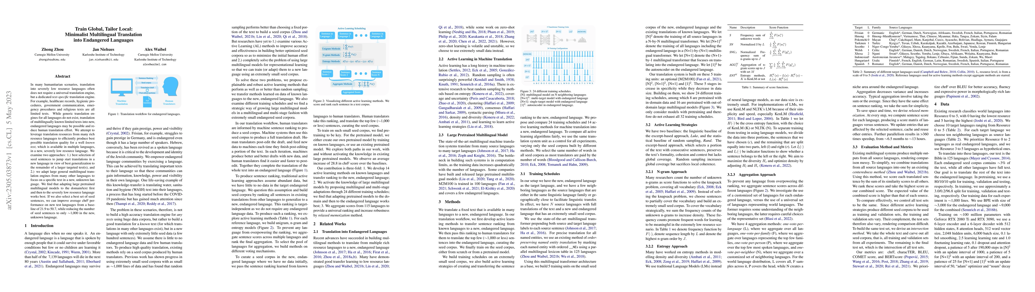 Thumbnail for Train Global, Tailor Local: Minimalist Multilingual Translation into
  Endangered Languages