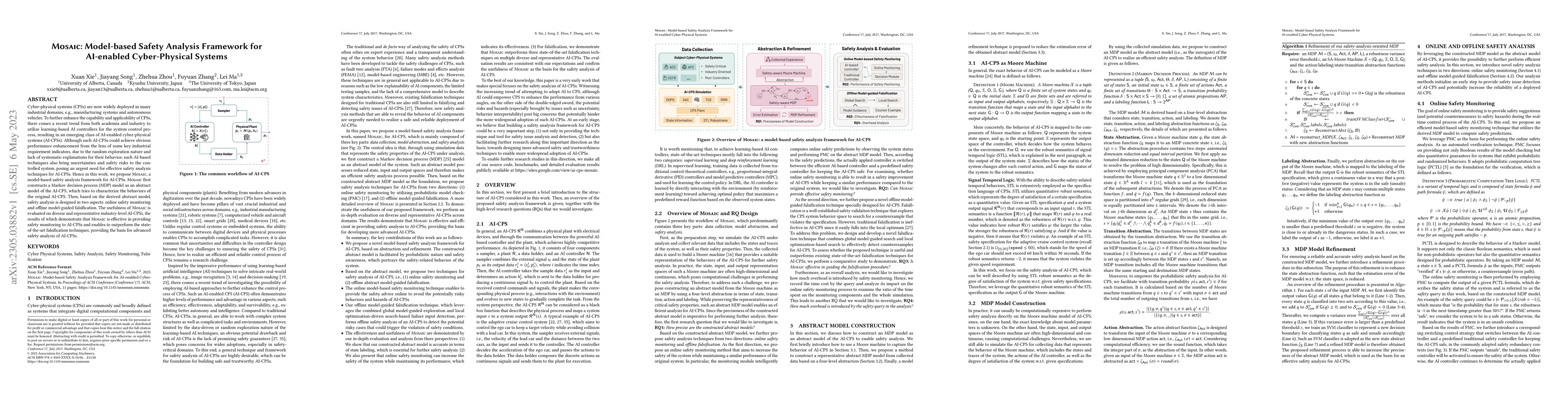 Thumbnail for Mosaic: Model-based Safety Analysis Framework for AI-enabled
  Cyber-Physical Systems