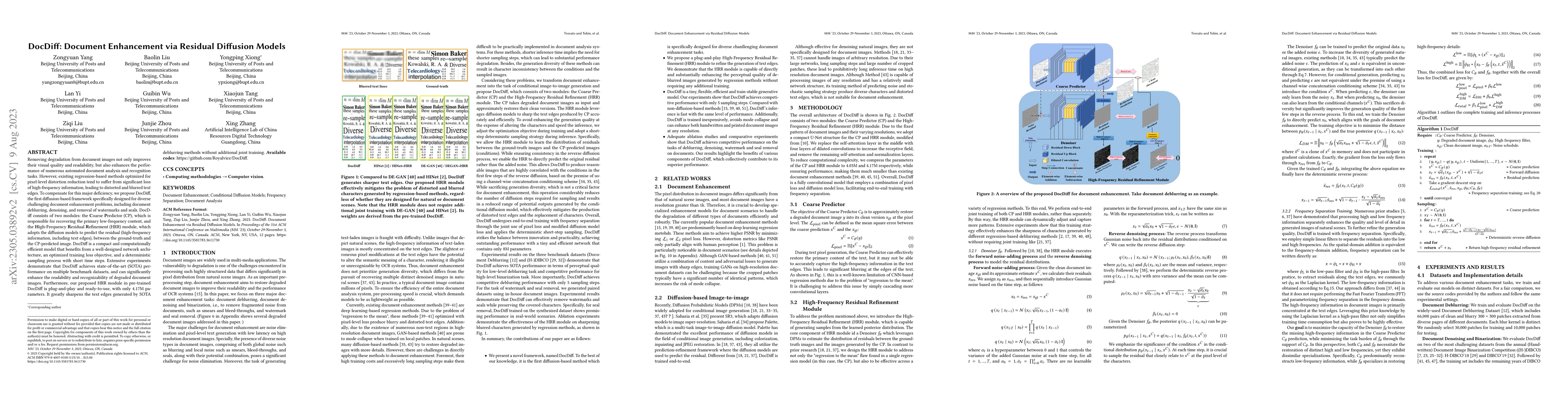 Thumbnail for DocDiff: Document Enhancement via Residual Diffusion Models