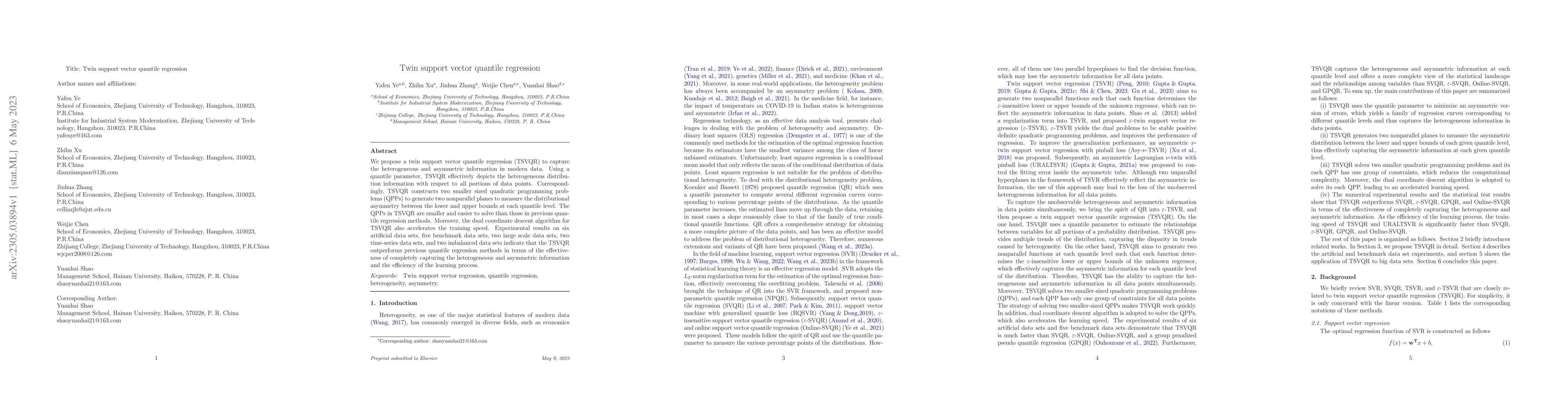 Thumbnail for Twin support vector quantile regression