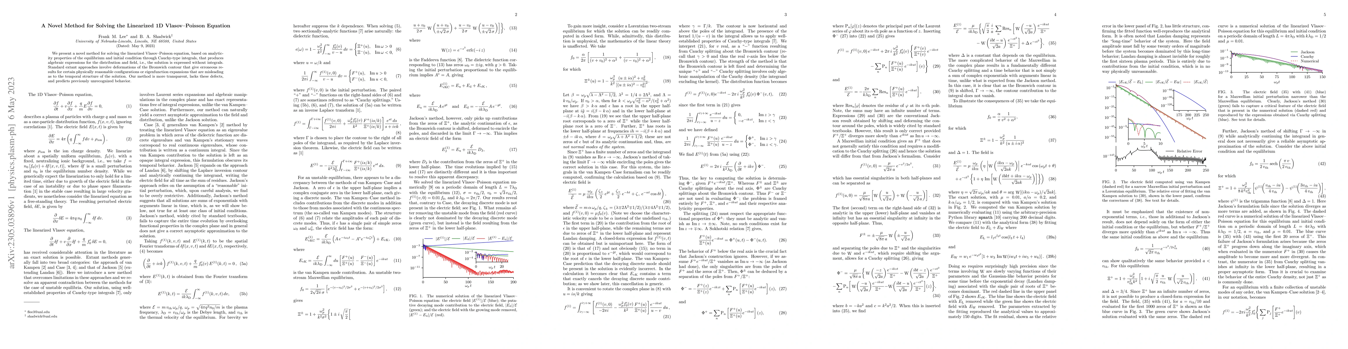 Thumbnail for A Novel Method for Solving the Linearized 1D Vlasov--Poisson Equation