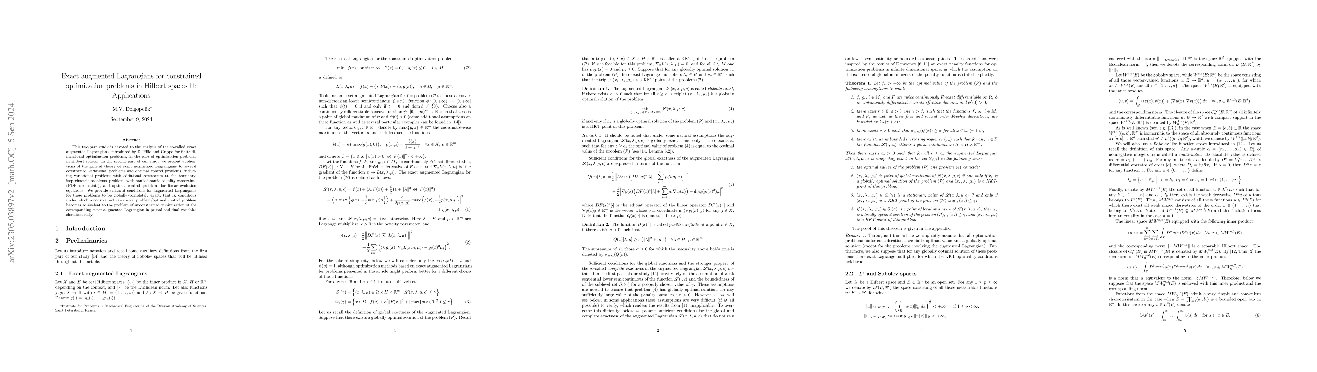 Thumbnail for Exact augmented Lagrangians for constrained optimization problems in
  Hilbert spaces II: Applications
