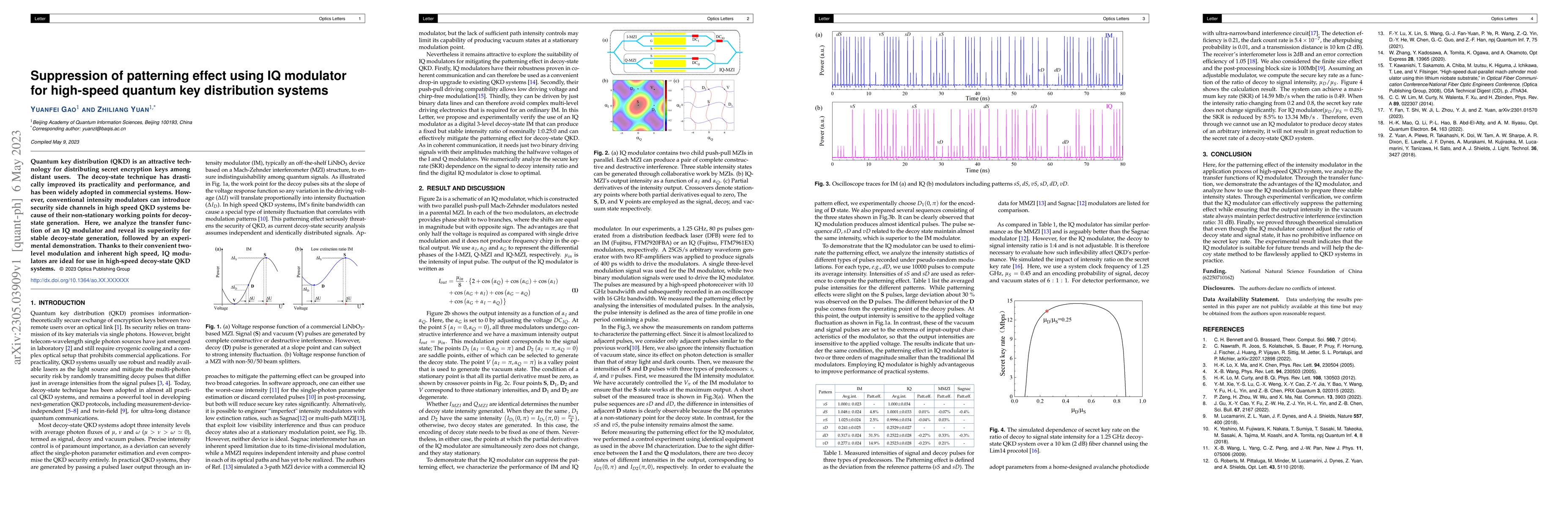 Thumbnail for Suppression of patterning effect using IQ modulator for high-speed
  quantum key distribution systems