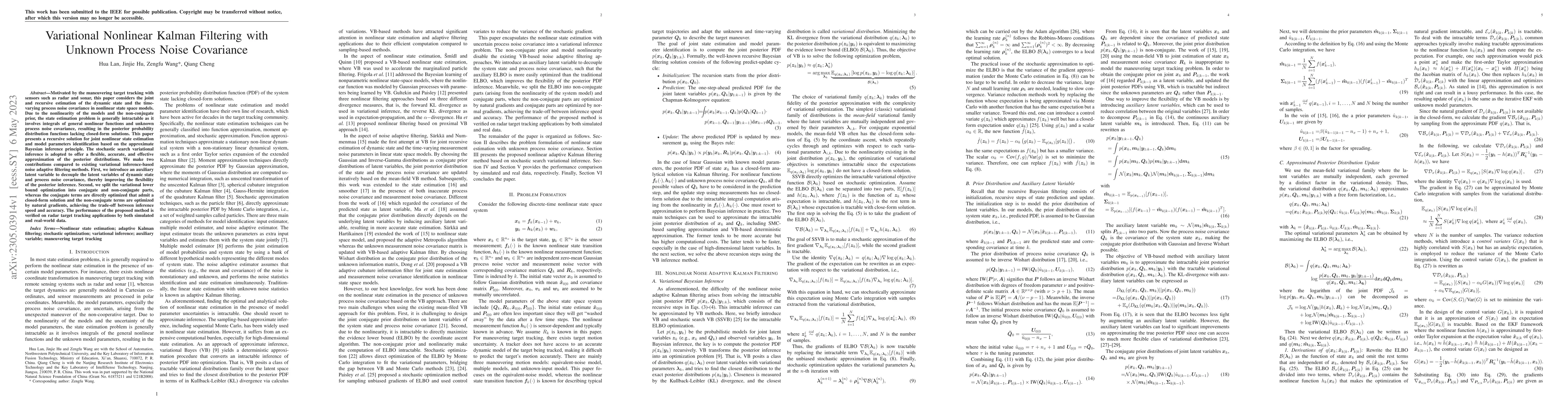 Thumbnail for Variational Nonlinear Kalman Filtering with Unknown Process Noise
  Covariance