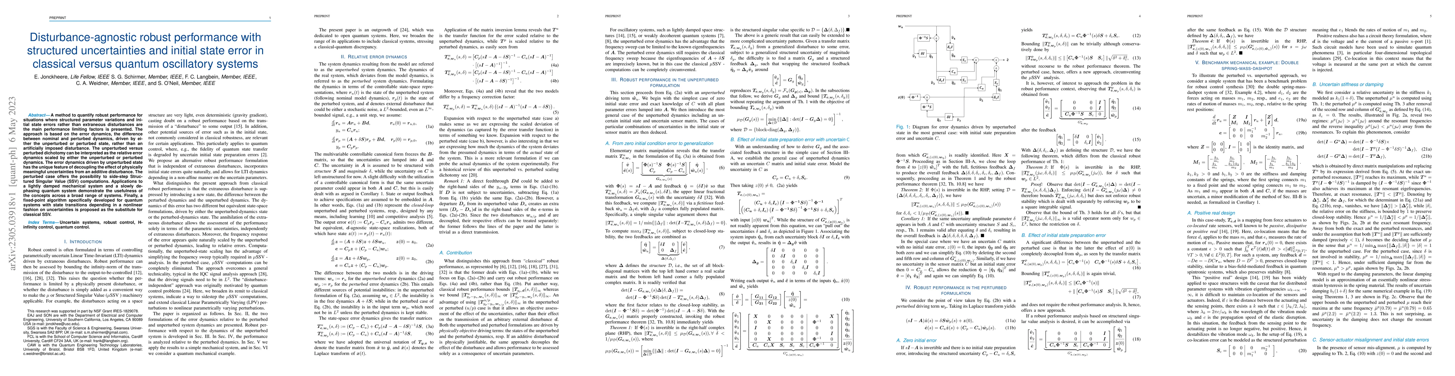 Thumbnail for Disturbance-agnostic robust performance with structured uncertainties
  and initial state error in classical versus quantum oscillatory systems