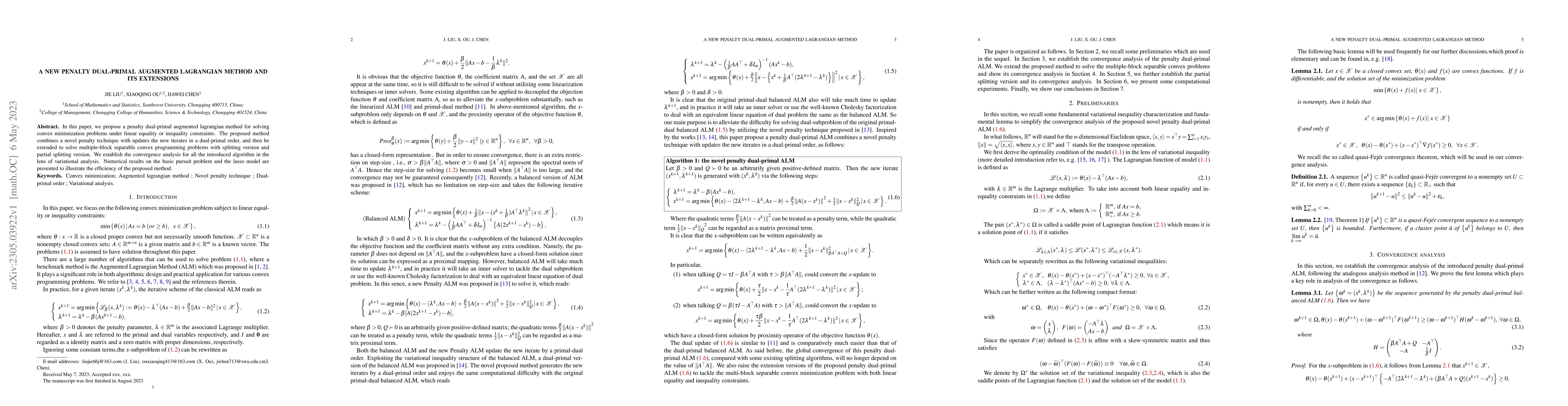 Thumbnail for A New Penalty Dual-Primal Augmented Lagrangian Method and Its Extensions