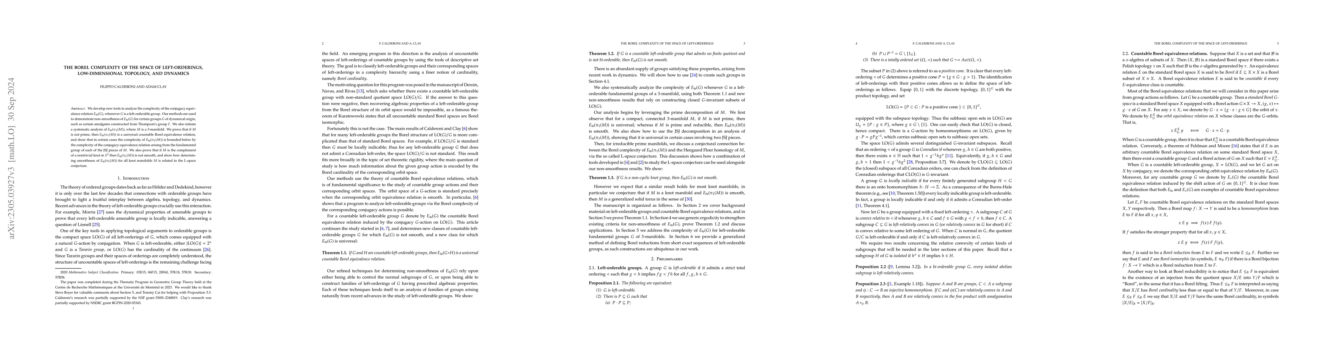 Thumbnail for The Borel complexity of the space of left-orderings, low-dimensional
  topology, and dynamics