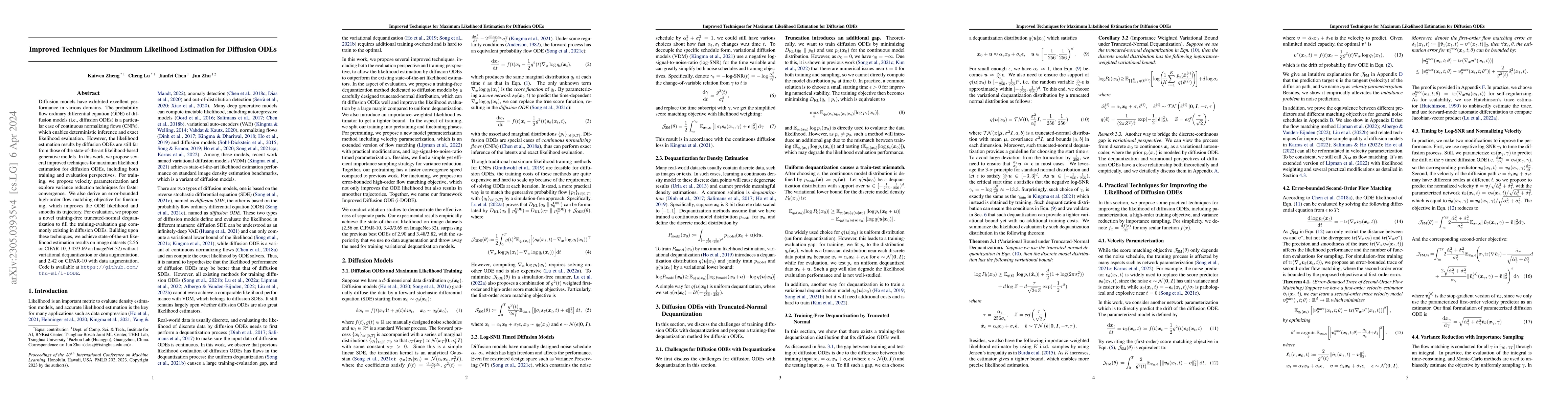 Thumbnail for Improved Techniques for Maximum Likelihood Estimation for Diffusion ODEs
