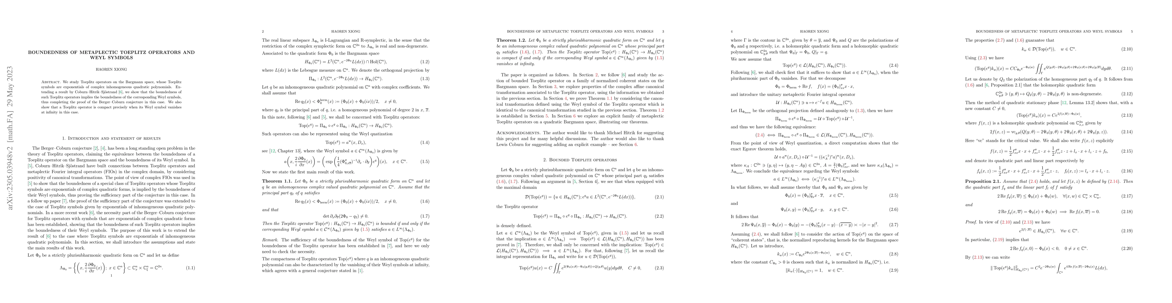 Thumbnail for Boundedness of metaplectic Toeplitz operators and Weyl symbols