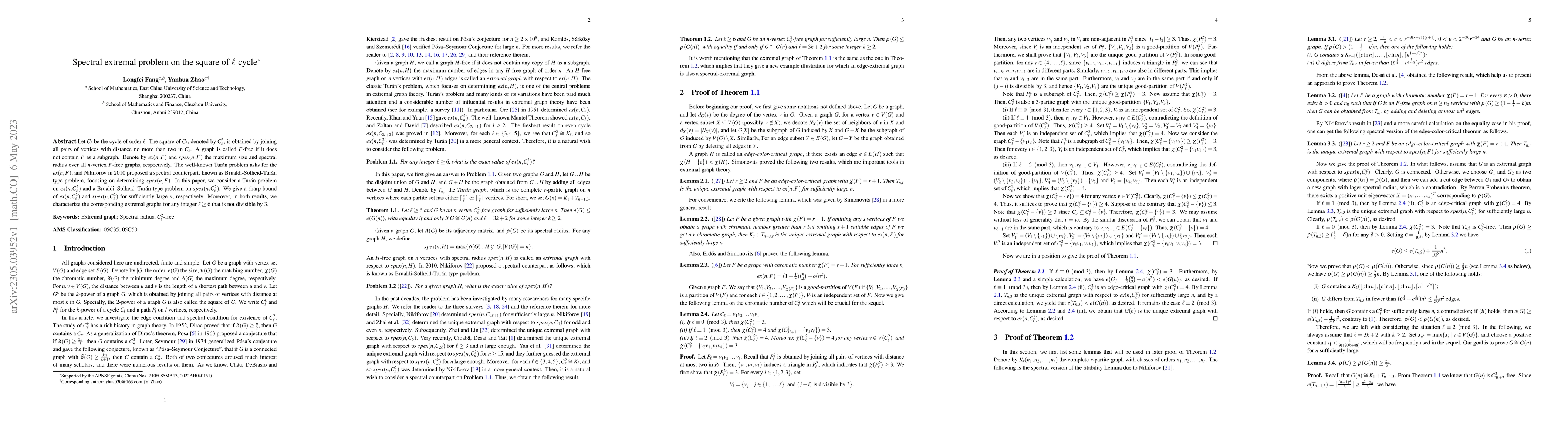 Thumbnail for Spectral extremal problem on the square of $\ell$-cycle