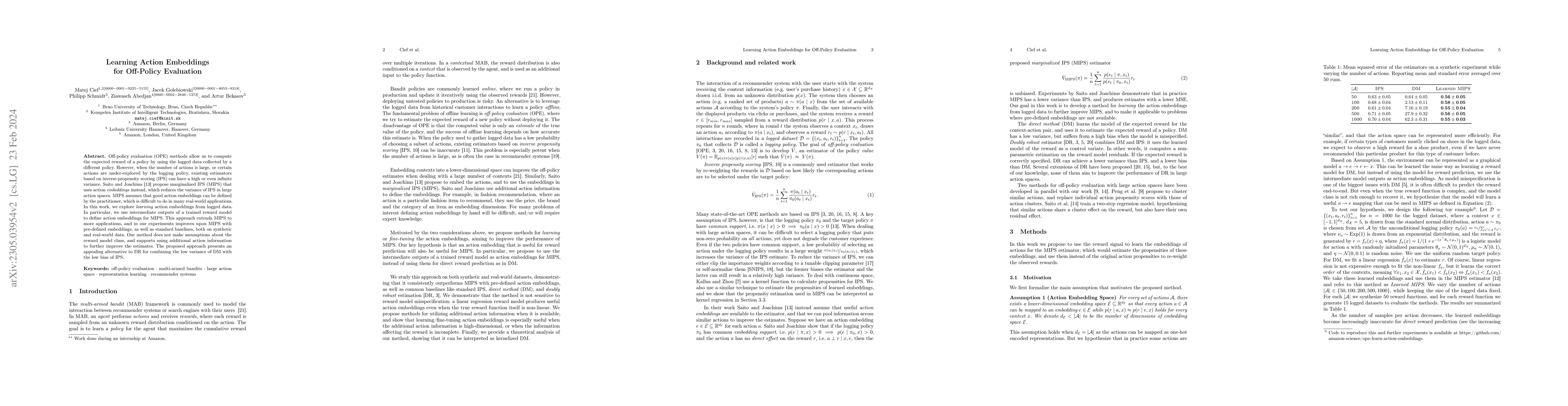 Thumbnail for Learning Action Embeddings for Off-Policy Evaluation