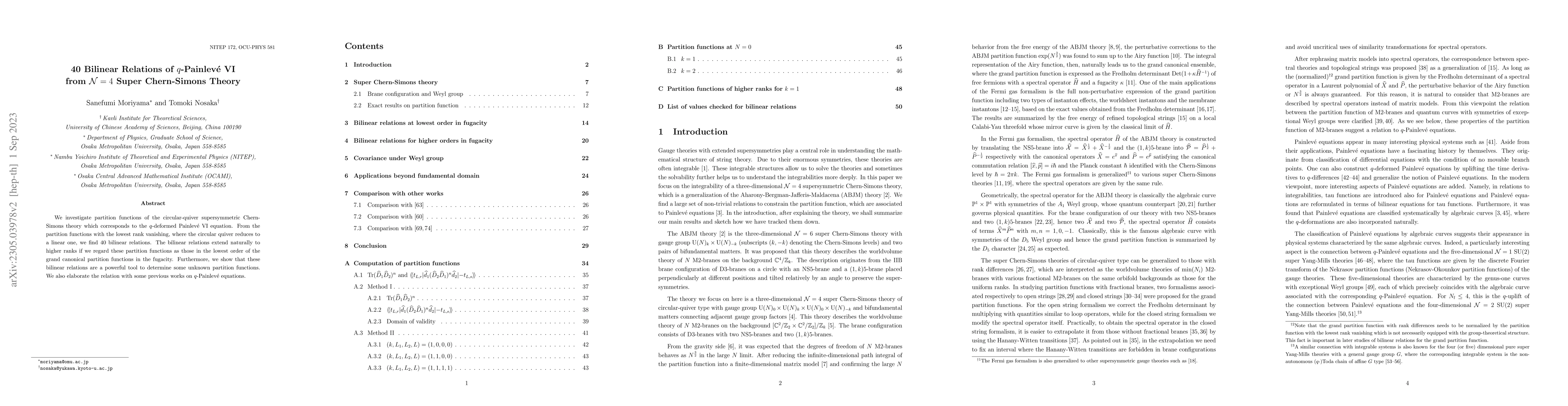 Thumbnail for 40 Bilinear Relations of q-Painleve VI from N=4 Super Chern-Simons
  Theory