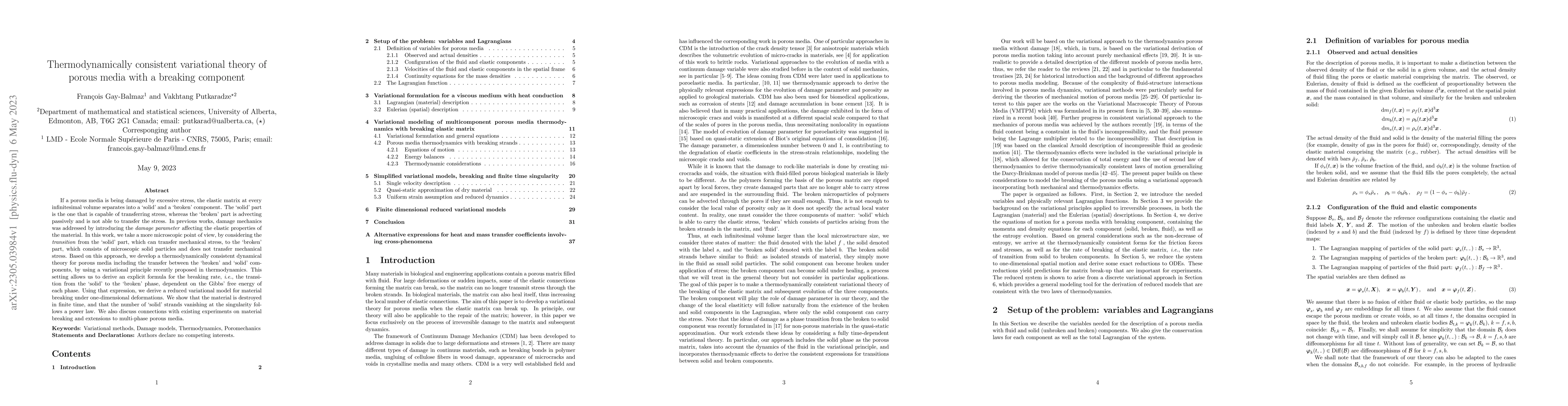 Thumbnail for Thermodynamically consistent variational theory of porous media with a
  breaking component