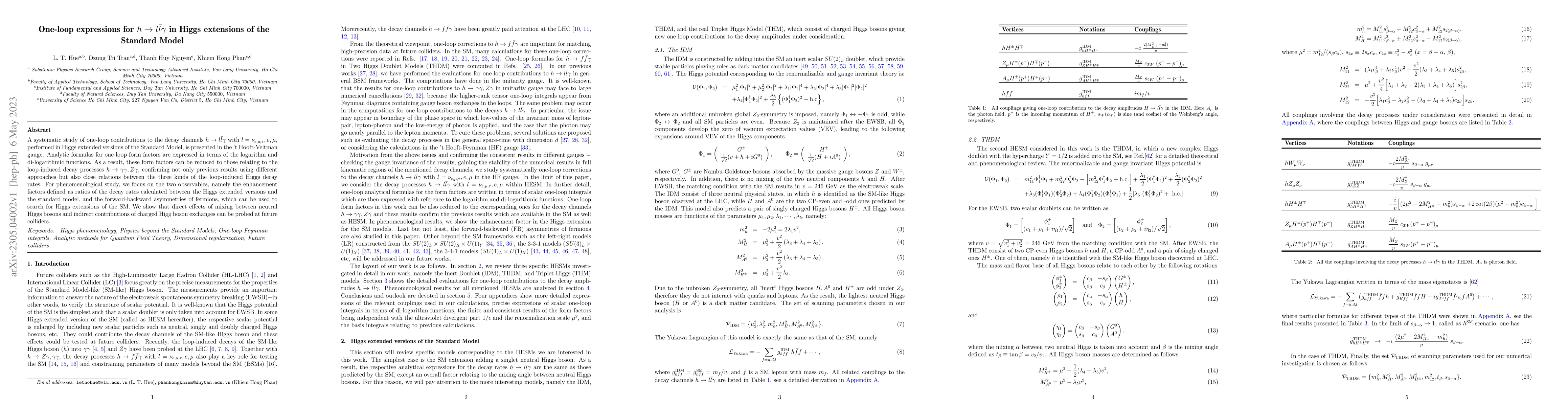 Thumbnail for One-loop expressions for $h\rightarrow l\bar{l}\gamma$ in Higgs
  extensions of the Standard Model