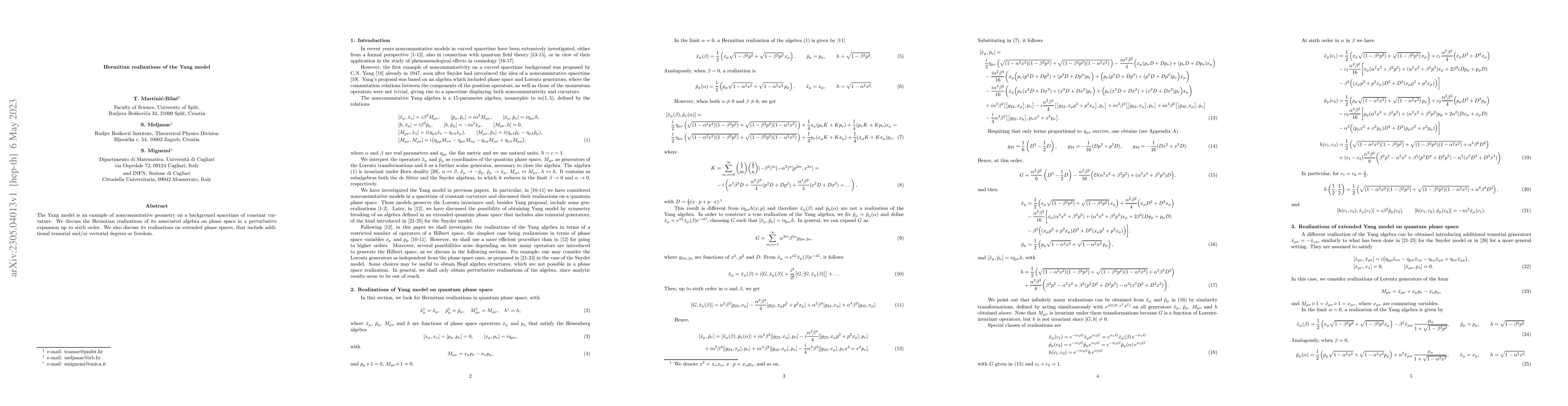 Thumbnail for Hermitian realizations of the Yang model