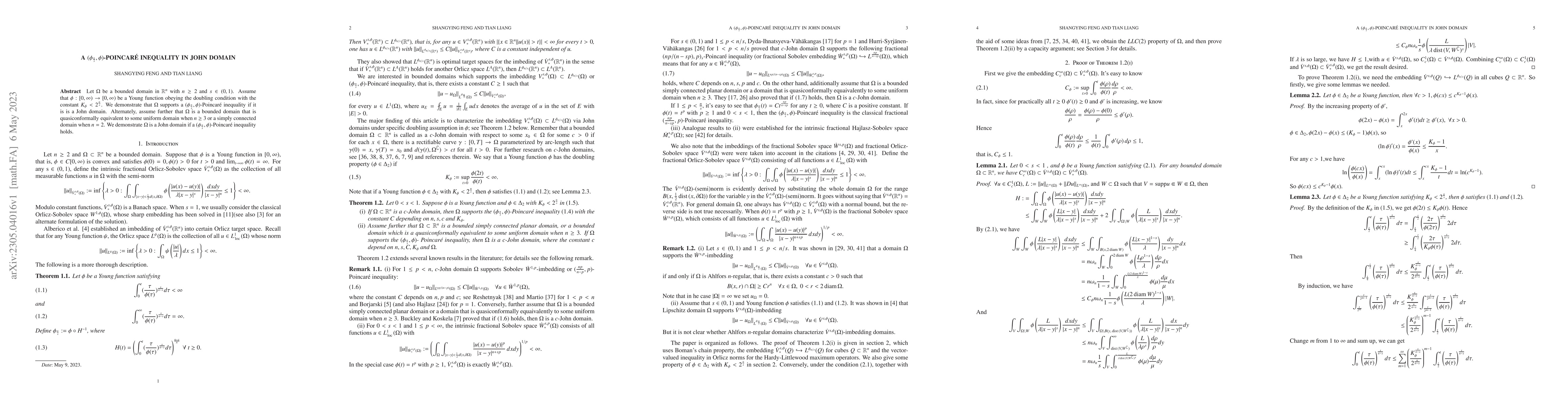 Thumbnail for A $(\phi_\frac{n}{s}, \phi)$-Poincar\'e inequality in John domain