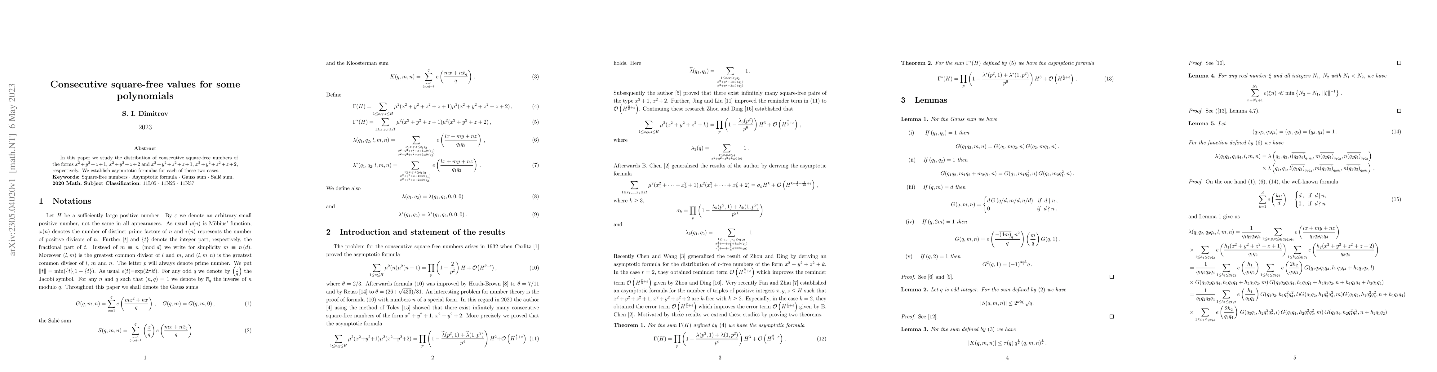Thumbnail for Consecutive square-free values for some polynomials