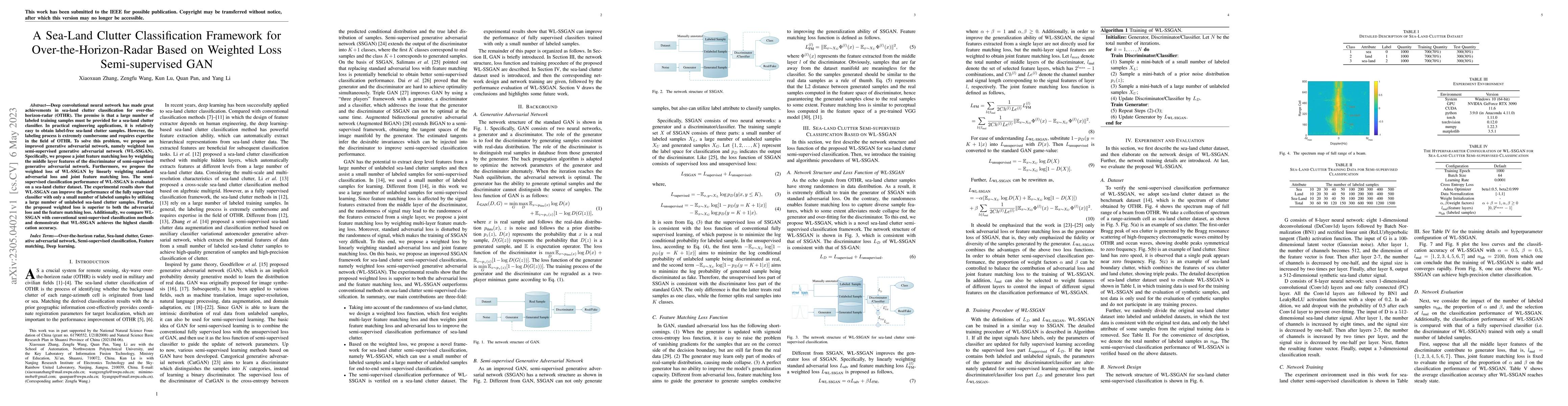 Thumbnail for A Sea-Land Clutter Classification Framework for Over-the-Horizon-Radar
  Based on Weighted Loss Semi-supervised GAN