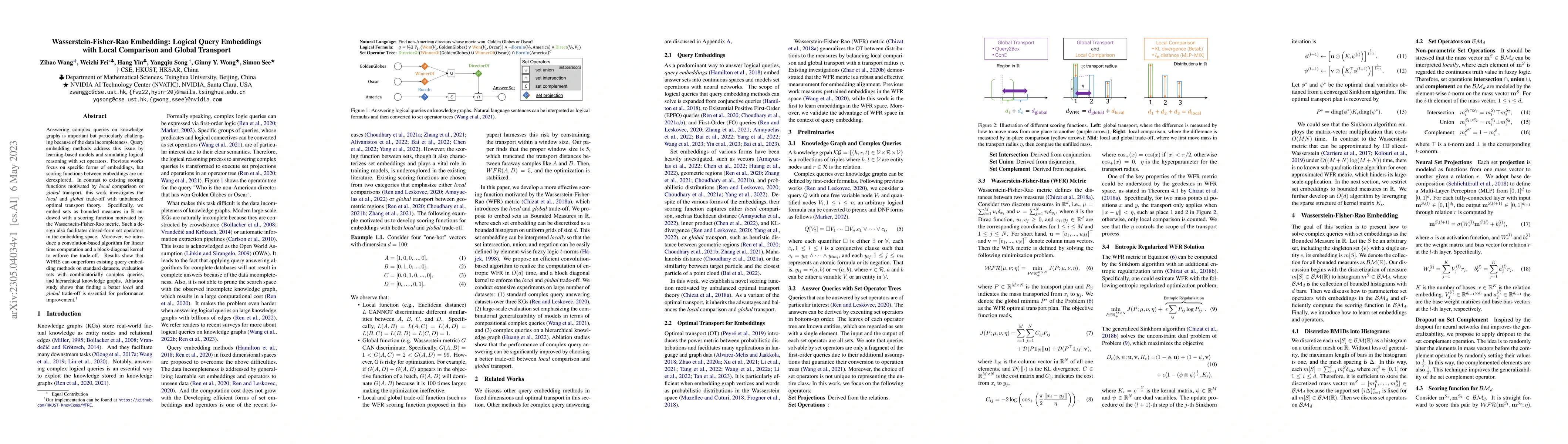 Thumbnail for Wasserstein-Fisher-Rao Embedding: Logical Query Embeddings with Local
  Comparison and Global Transport