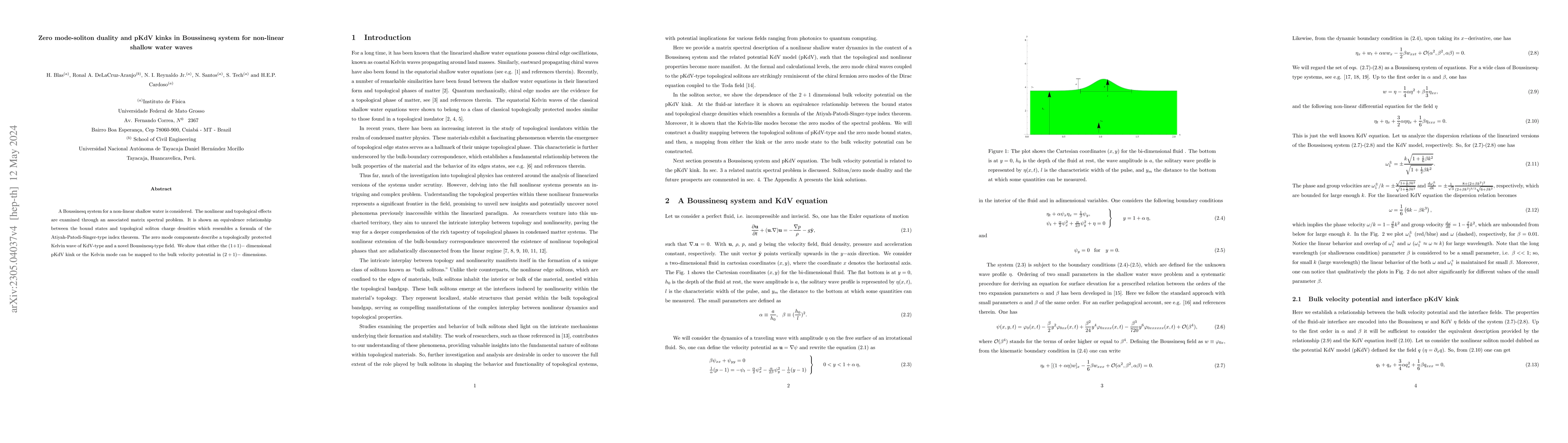 Thumbnail for Zero mode-soliton duality and pKdV kinks in Boussinesq system for
  non-linear shallow water waves