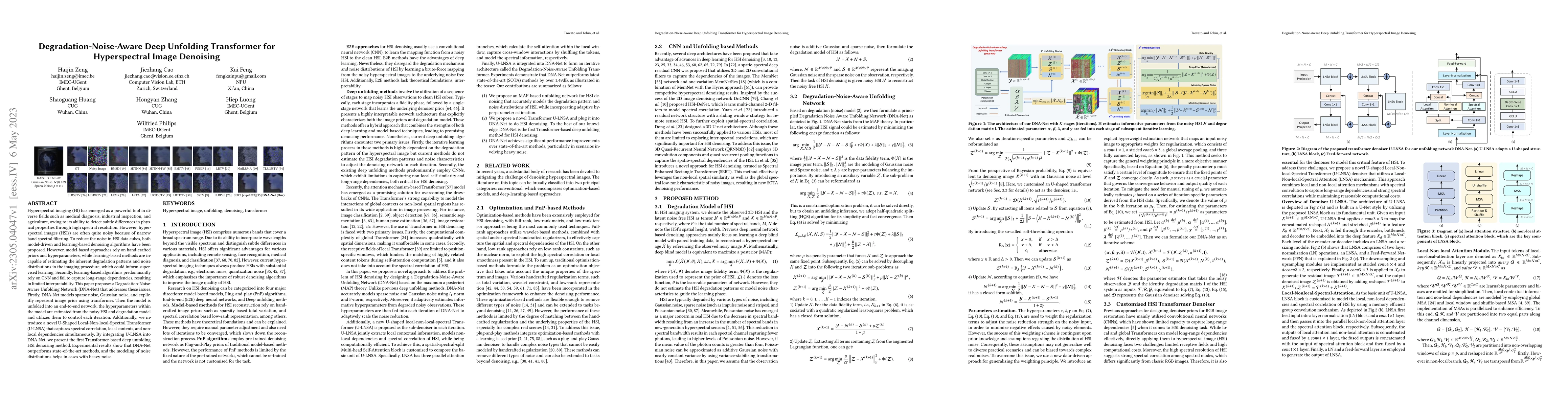 Thumbnail for Degradation-Noise-Aware Deep Unfolding Transformer for Hyperspectral
  Image Denoising