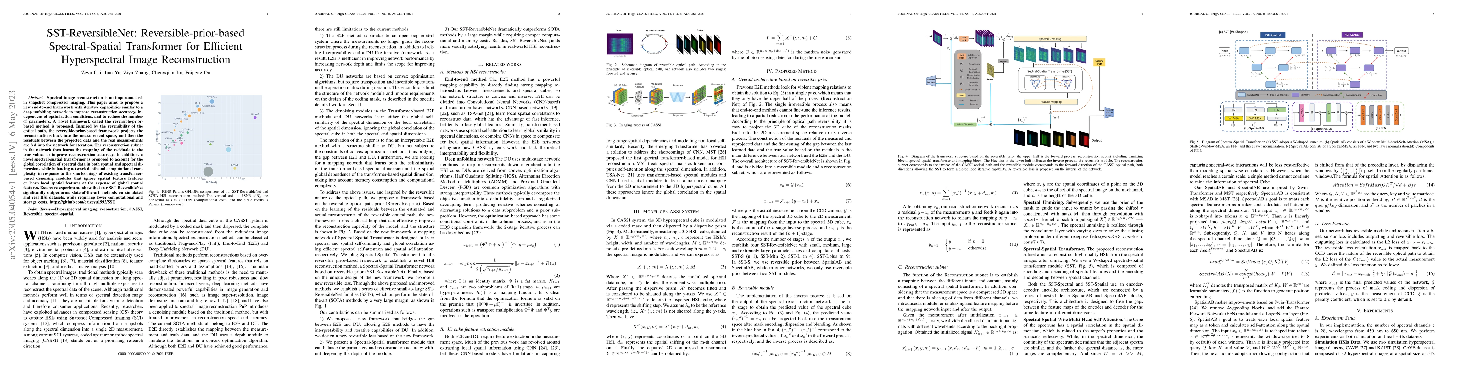 Thumbnail for SST-ReversibleNet: Reversible-prior-based Spectral-Spatial Transformer
  for Efficient Hyperspectral Image Reconstruction