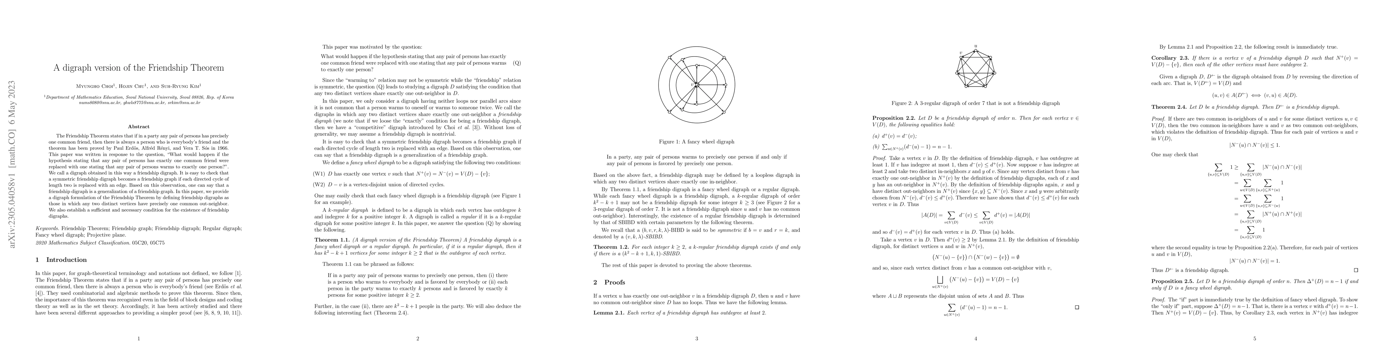 Thumbnail for A digraph version of the Friendship Theorem