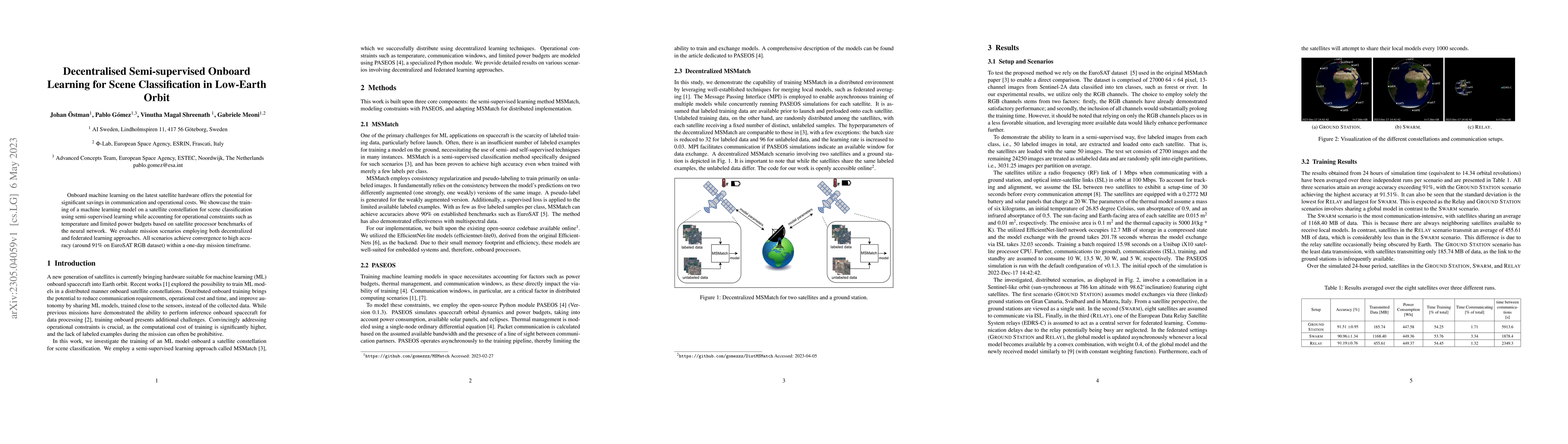 Thumbnail for Decentralised Semi-supervised Onboard Learning for Scene Classification
  in Low-Earth Orbit