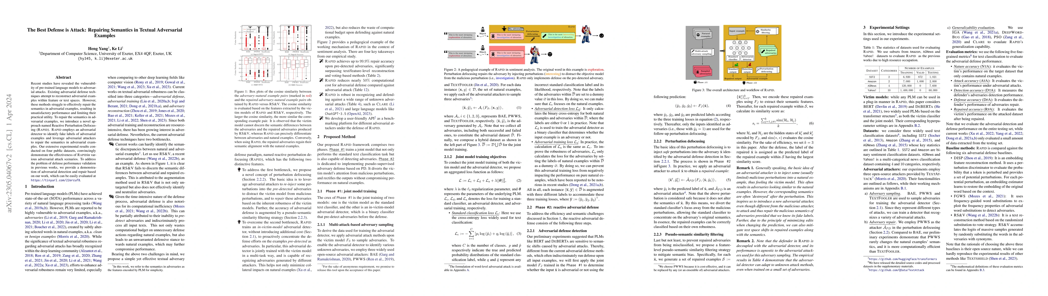 Thumbnail for The Best Defense is Attack: Repairing Semantics in Textual Adversarial
  Examples