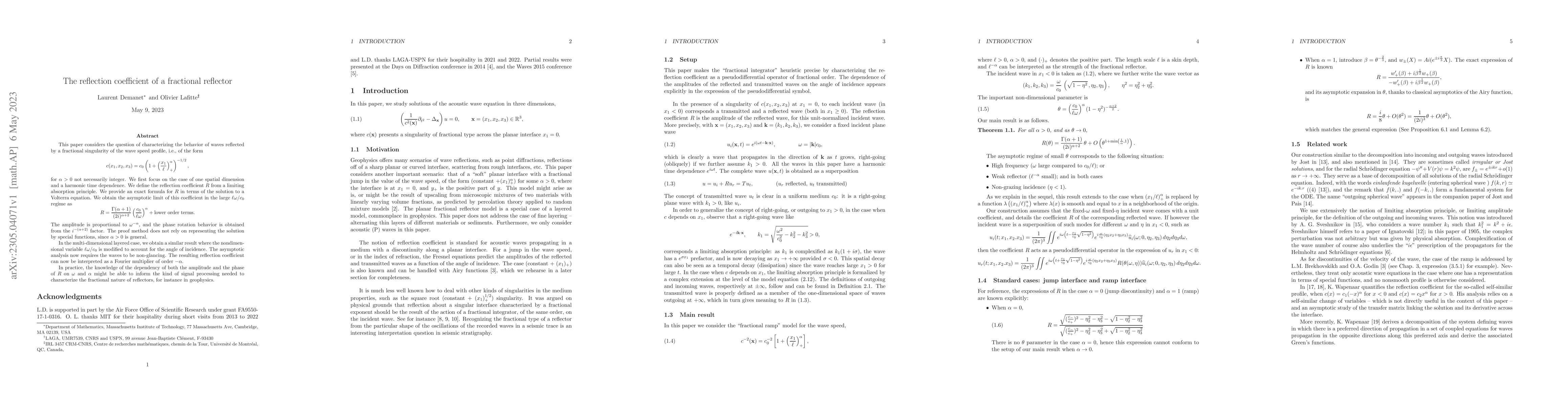 Thumbnail for The reflection coefficient of a fractional reflector