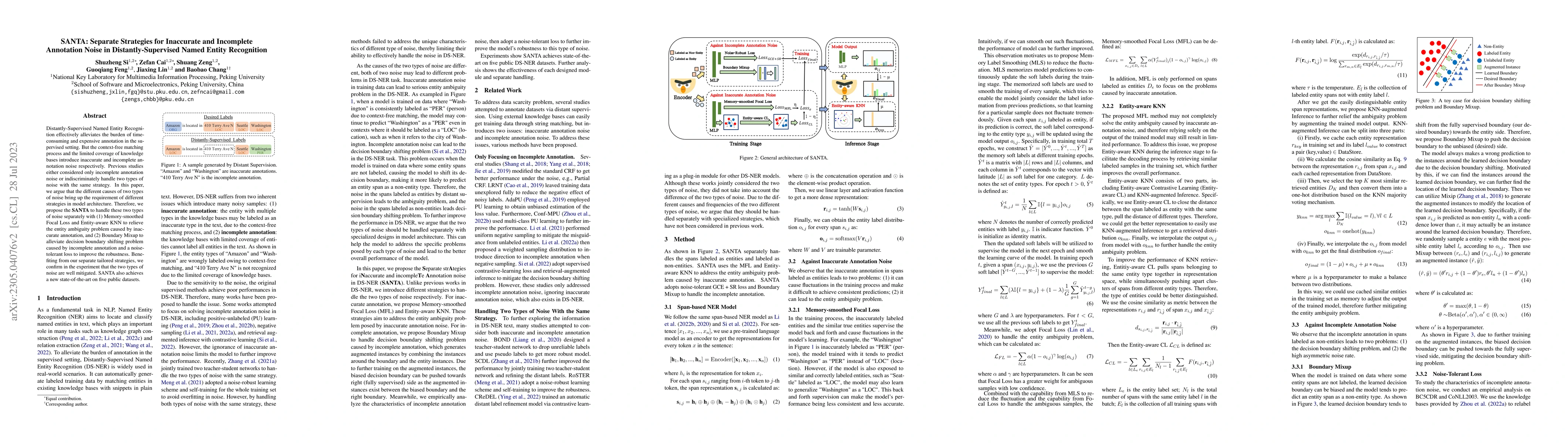 Thumbnail for SANTA: Separate Strategies for Inaccurate and Incomplete Annotation
  Noise in Distantly-Supervised Named Entity Recognition