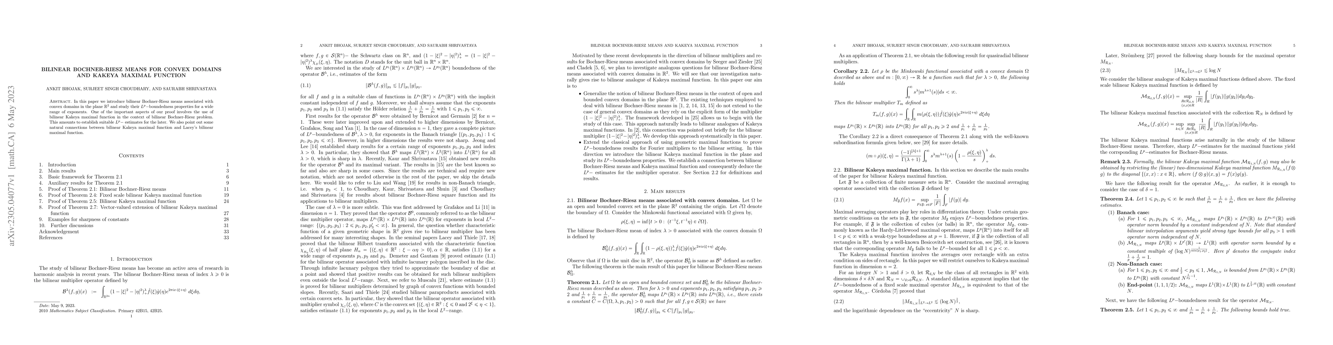 Thumbnail for Bilinear Bochner-Riesz means for convex domains and Kakeya Maximal
  function