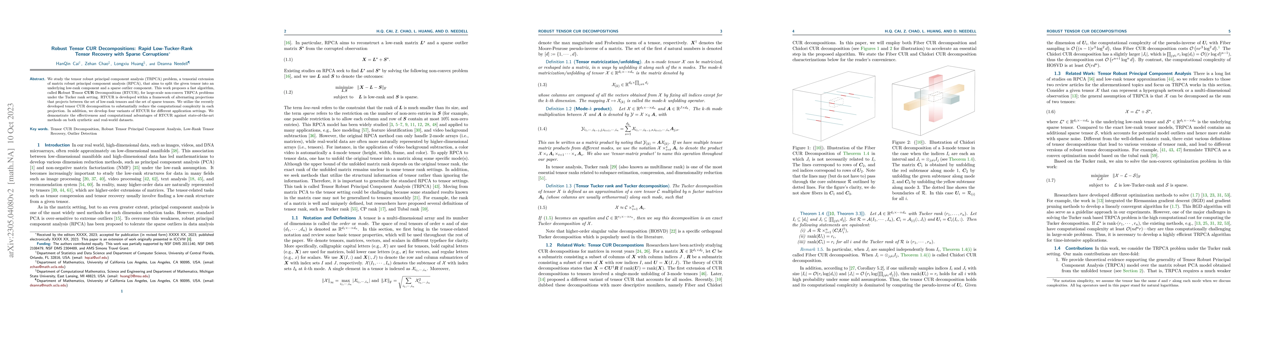 Thumbnail for Robust Tensor CUR Decompositions: Rapid Low-Tucker-Rank Tensor Recovery
  with Sparse Corruption