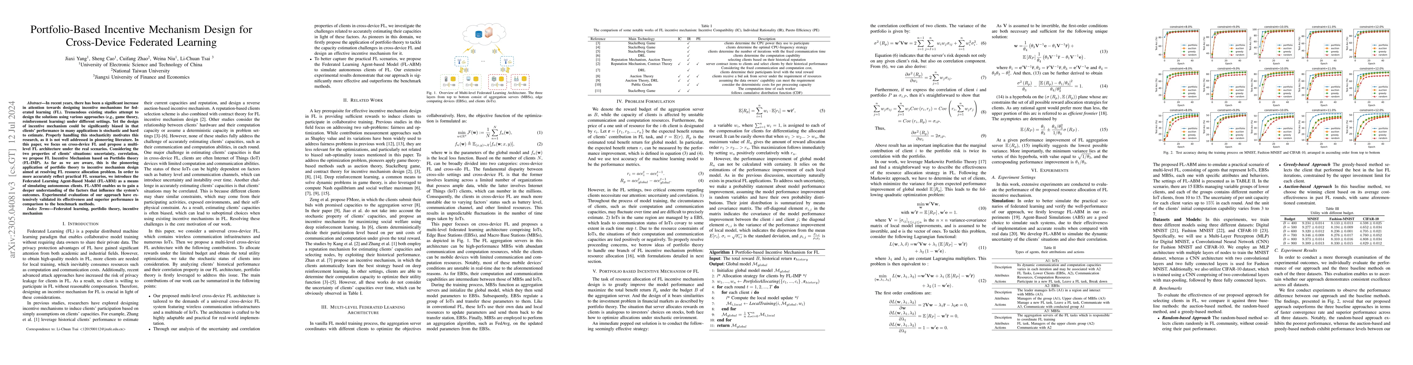 Thumbnail for Portfolio-Based Incentive Mechanism Design for Cross-Device Federated
  Learning
