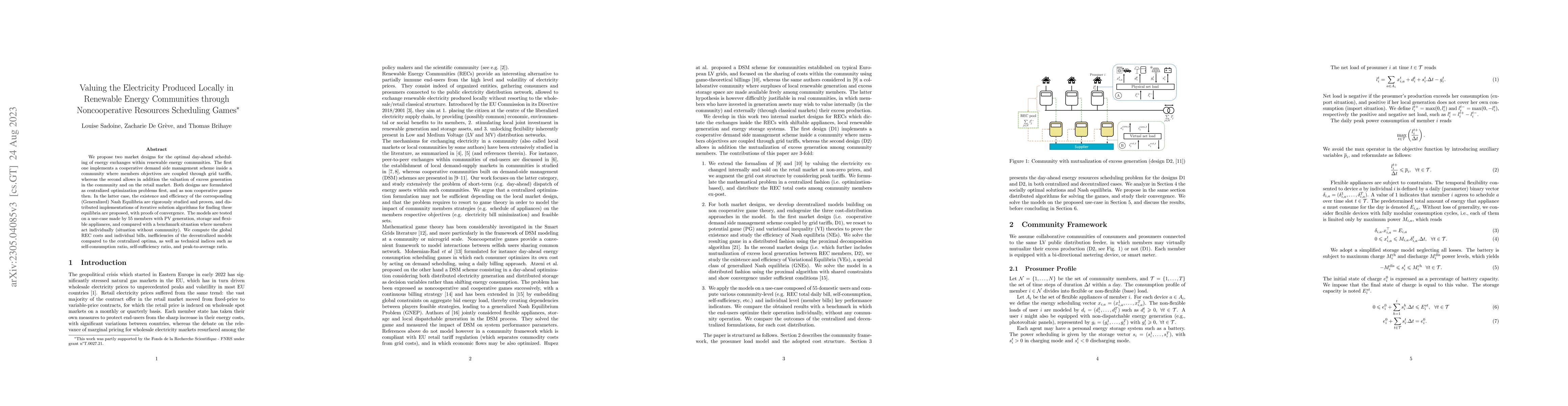 Thumbnail for Valuing the Electricity Produced Locally in Renewable Energy Communities
  through Noncooperative Resources Scheduling Games