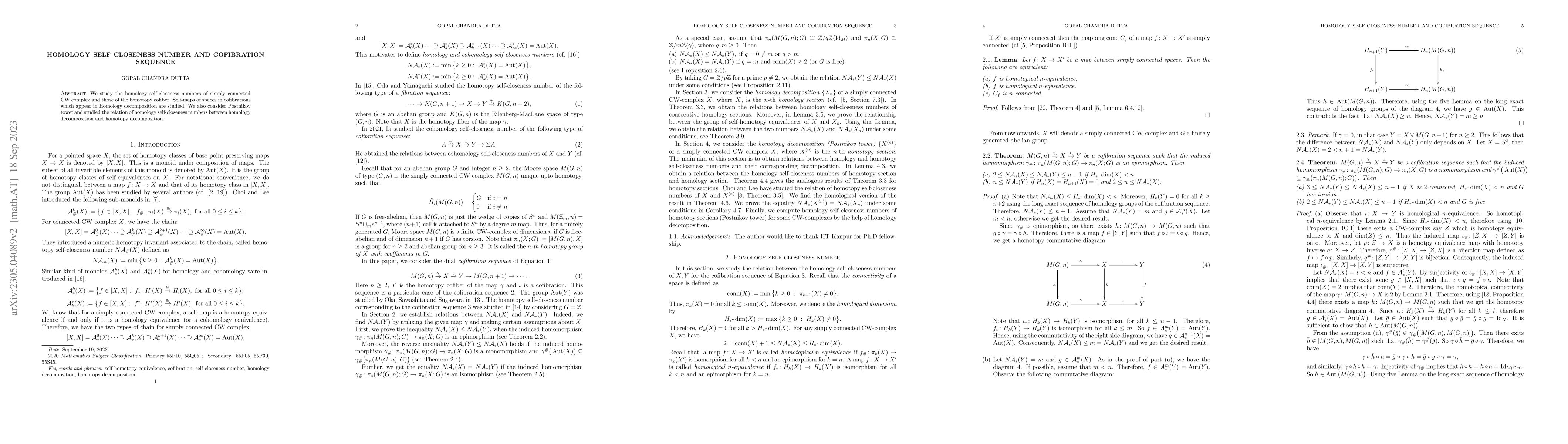 Thumbnail for Homology self closeness number and cofibration sequence