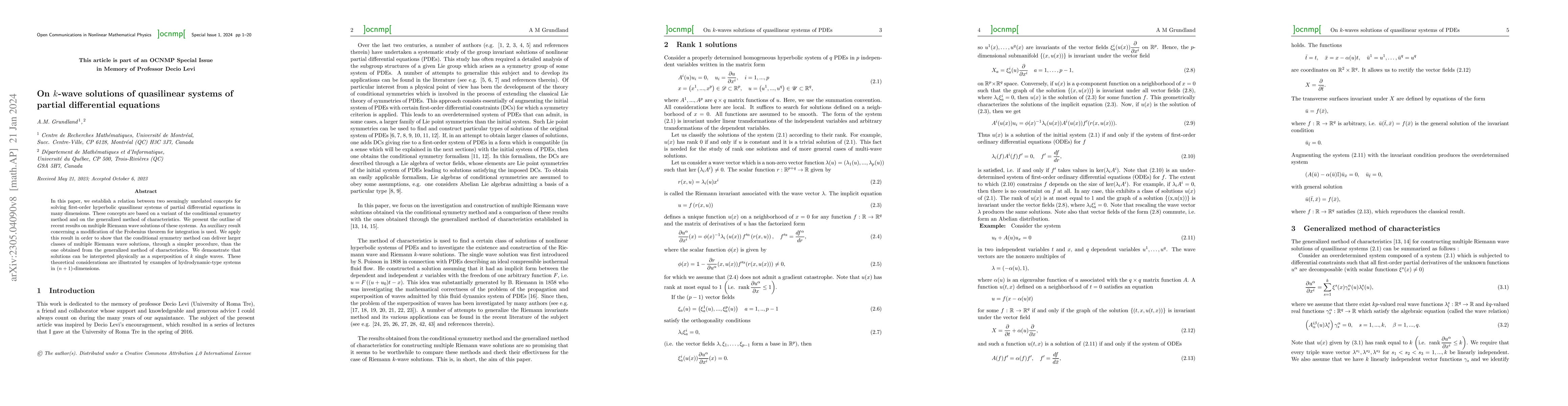Thumbnail for On k-wave solutions of quasilinear systems of partial differential
  equations