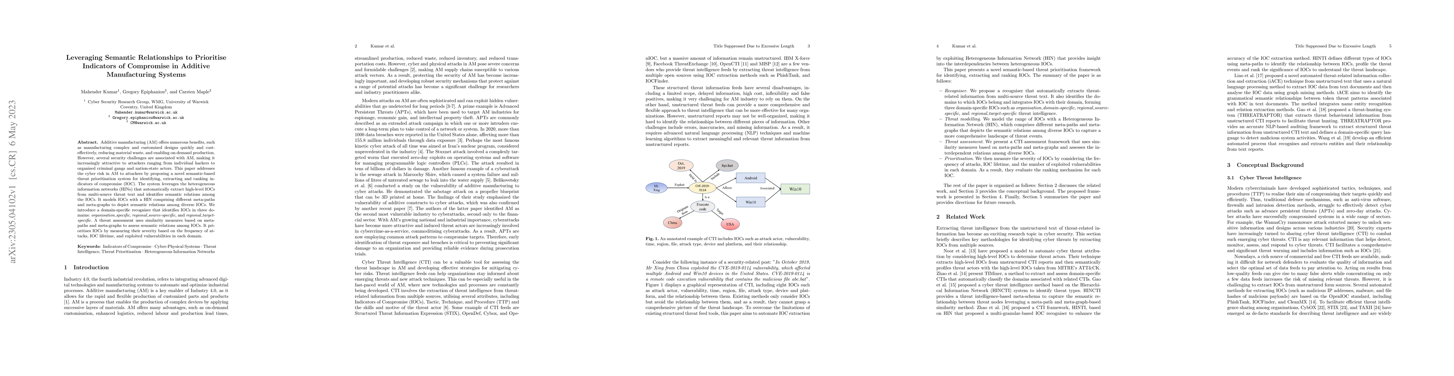 Thumbnail for Leveraging Semantic Relationships to Prioritise Indicators of Compromise
  in Additive Manufacturing Systems
