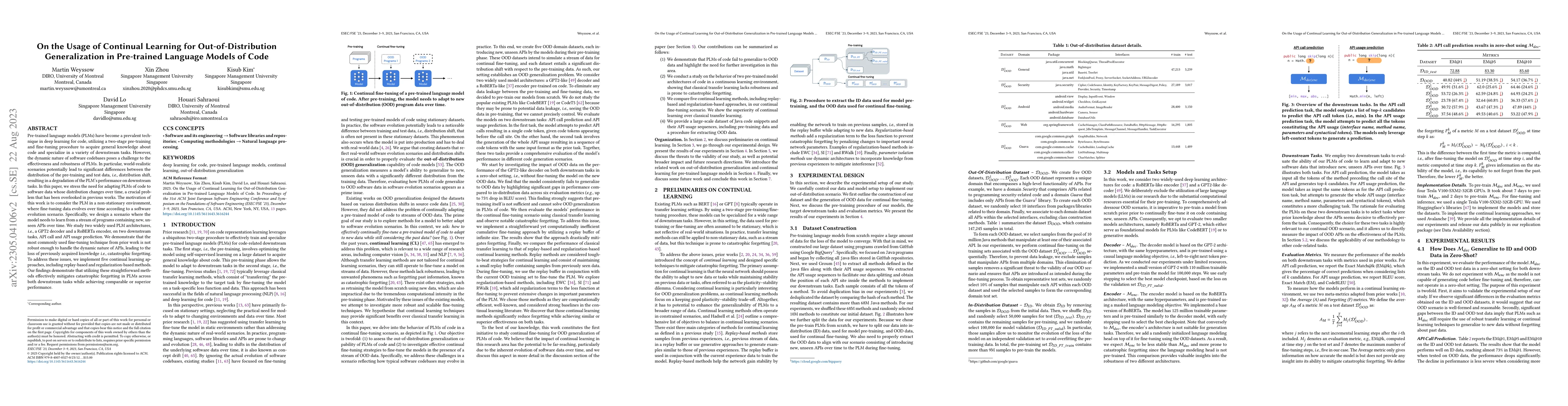 Thumbnail for On the Usage of Continual Learning for Out-of-Distribution
  Generalization in Pre-trained Language Models of Code